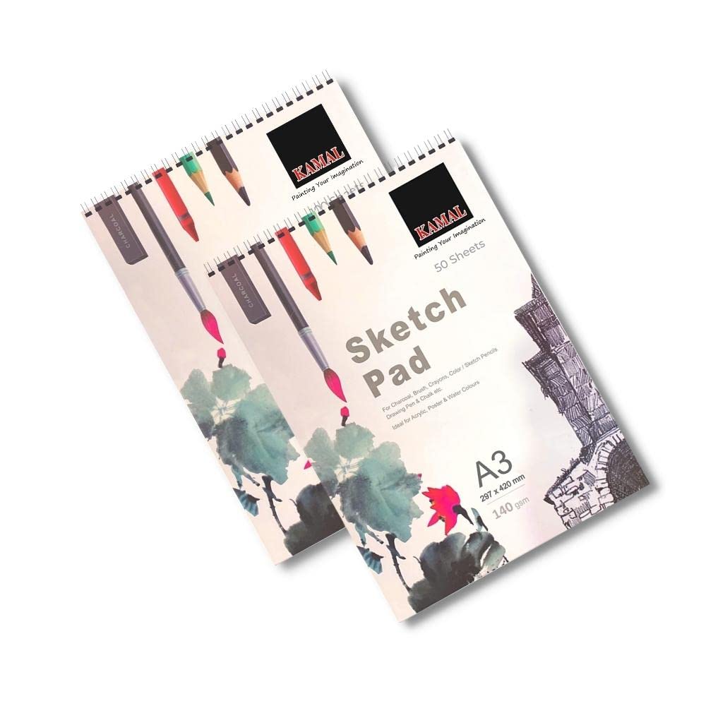 KAMAL A3 Sketch Book 50 Sheets Set of 2 | Top Spiral-Bound Sketchpad for Artists | Sketching and Drawing Acid Free Paper, for Doodling Sketch Pad (50 Sheets, Pack of 2) Great Gift idea! (B0BBB978JJ) Amazon Price History, Amazon Price Tracker