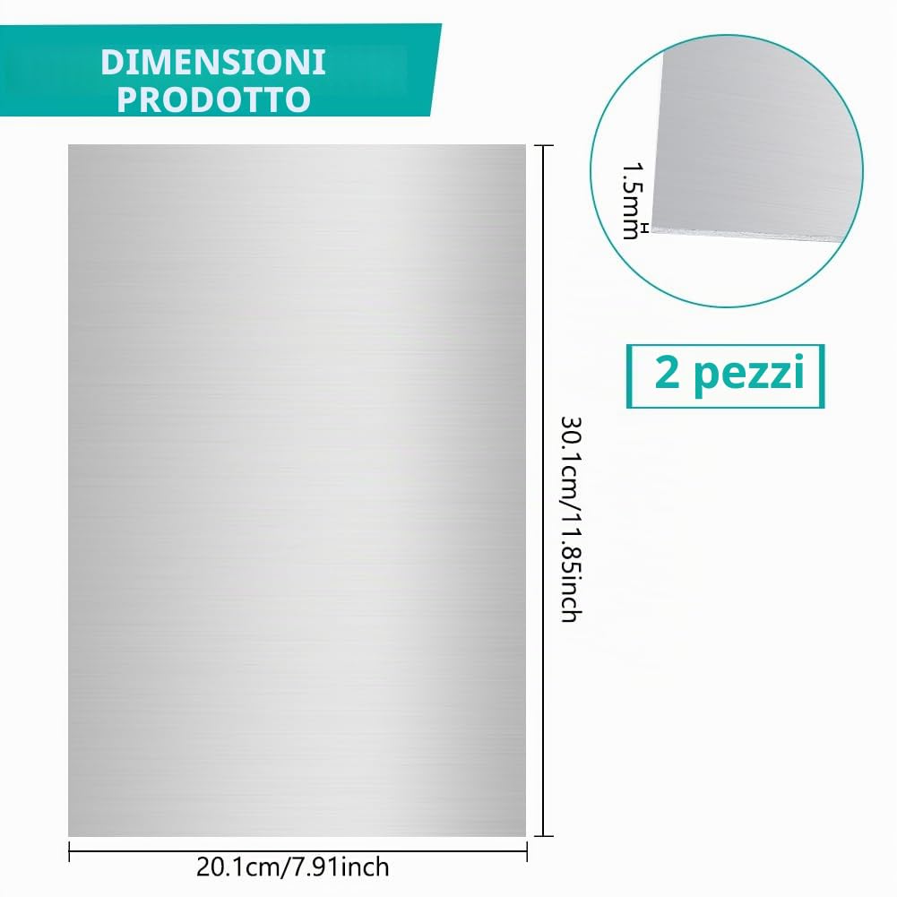 BENECREAT 2 Pezzi Lamiera d'Alluminio 20x30 cm, Piastra Rettangolare Robusta con Pellicola Protettiva per Decorazione, Imballaggio e Costruzione, Spessore 1,5 mm