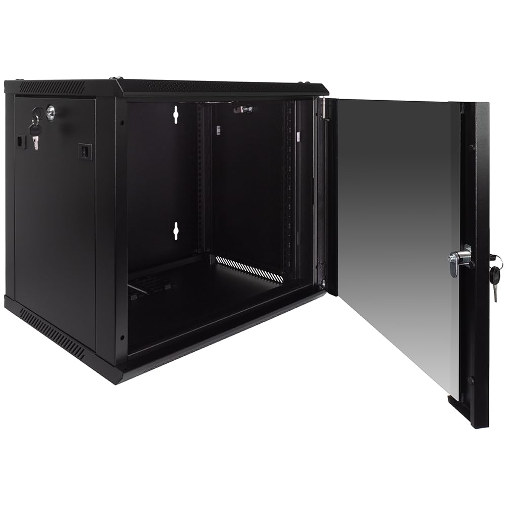 NavePoint Server rack 9U a telaio aperto per apparecchiature di rete IT da 19 e dispositivi A/V, autoportante o montaggio a parete, con cancello girevole a 180 gradi, nero