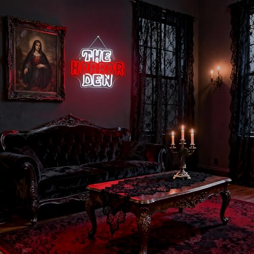 Image of Horror Den Neon Sign Spooky Wall Light Scary Gift for Movie Fans Decoration