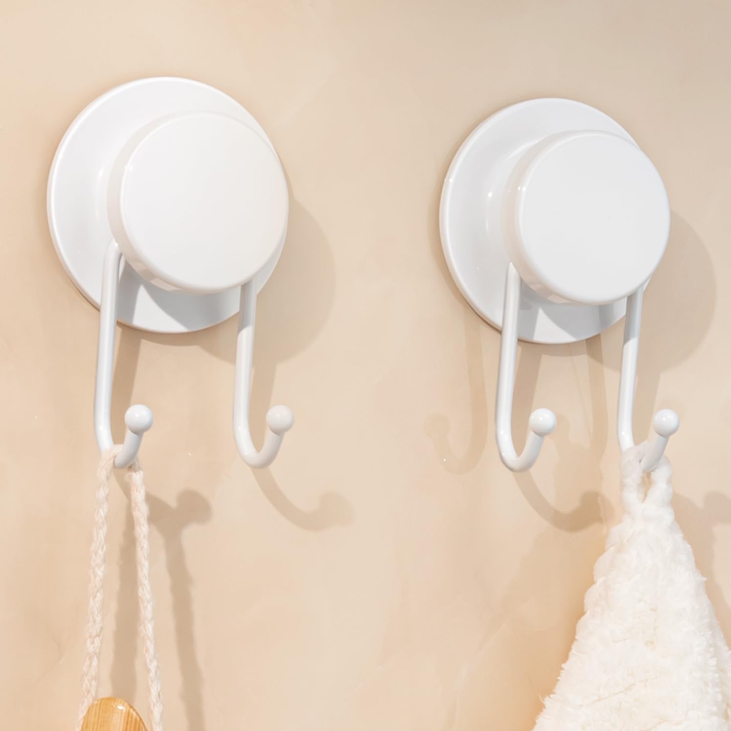 pickpiff White Suction Cup Hooks - 2 Pack No-Drill Bathroom Hooks ...