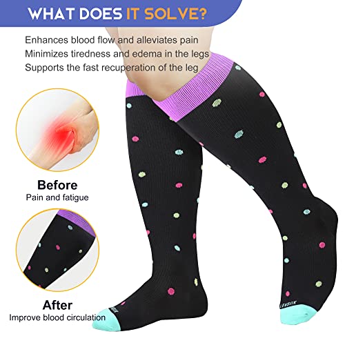 Image of LEVSOX Plus Size Compression Socks for Women Men Wide Calf Extra Large 15-20 mmHg Knee High Sock for Nurses Pregnant Travel