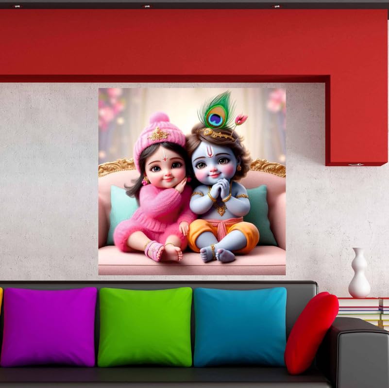 Image of British Terminal Cute little Bal Gopal Baby God Krishna| Kanha Ji | Laddu Lord Makhan Chor Painting Religious Poster for Pregnant Women for wall (matt thin vinyl,sticker,multicolor,unframed)| bj159