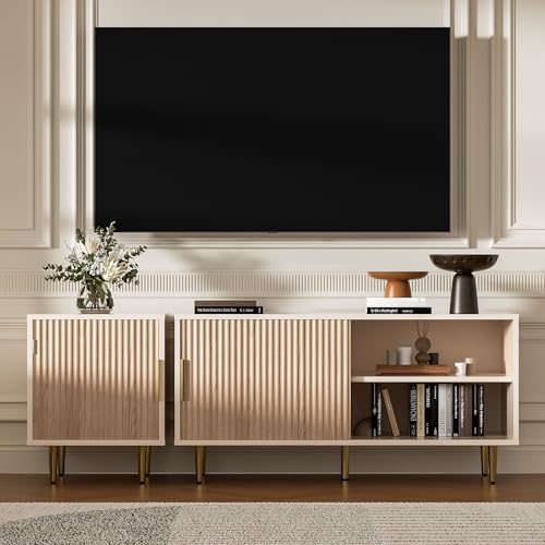 Combined Modern TV Stand for 55/60/65 inch TV, Small Entertainment Center with Adjustable Shelf, TV Media Stand with Storage Cabinet, TV Console with Gold Legs for Living Room, Bedroom, Oak - Image 4