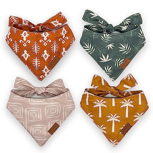 Dog Bandanas 4 Pack Holiday Set Small Premium Durable Soft Fabric Dual Layer Girl Boy Summer Cute Puppy Cat Pet Scarf Unique Shape Adjustable Fit Christmas Thanksgiving Birthday