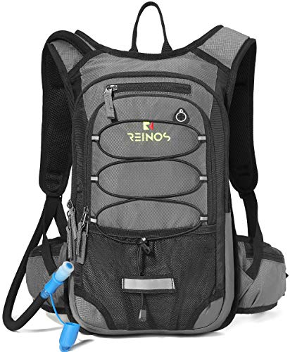 REINOS Hydration Backpack with 2L Bladder for Men & Women, Daypack with Thermal Insulation | Great for Hiking, Running, Cycling, Camping, Skiing, Outdoor Activities (Grey)