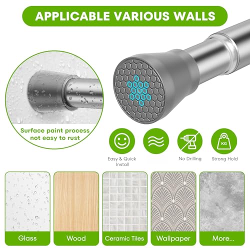 Image of Tension Curtain Rod Silver Tension Rods 28 to 48 Inch Curtain Rods No Drilling White Spring Adjustable Rod Expandable Pressure Tension Rods for Windows Closet