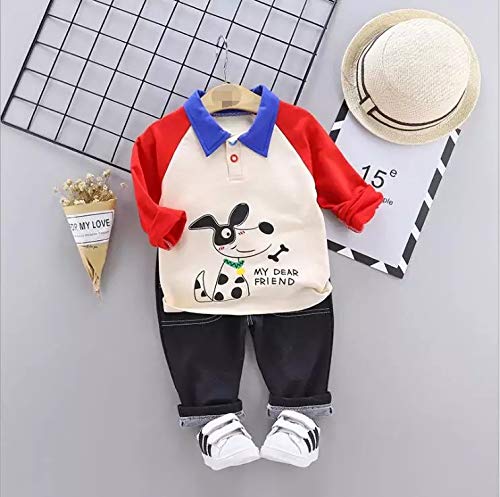 Image of Baby Boy Collar Long Sleeves Cartoon Print Tshirt Jeans