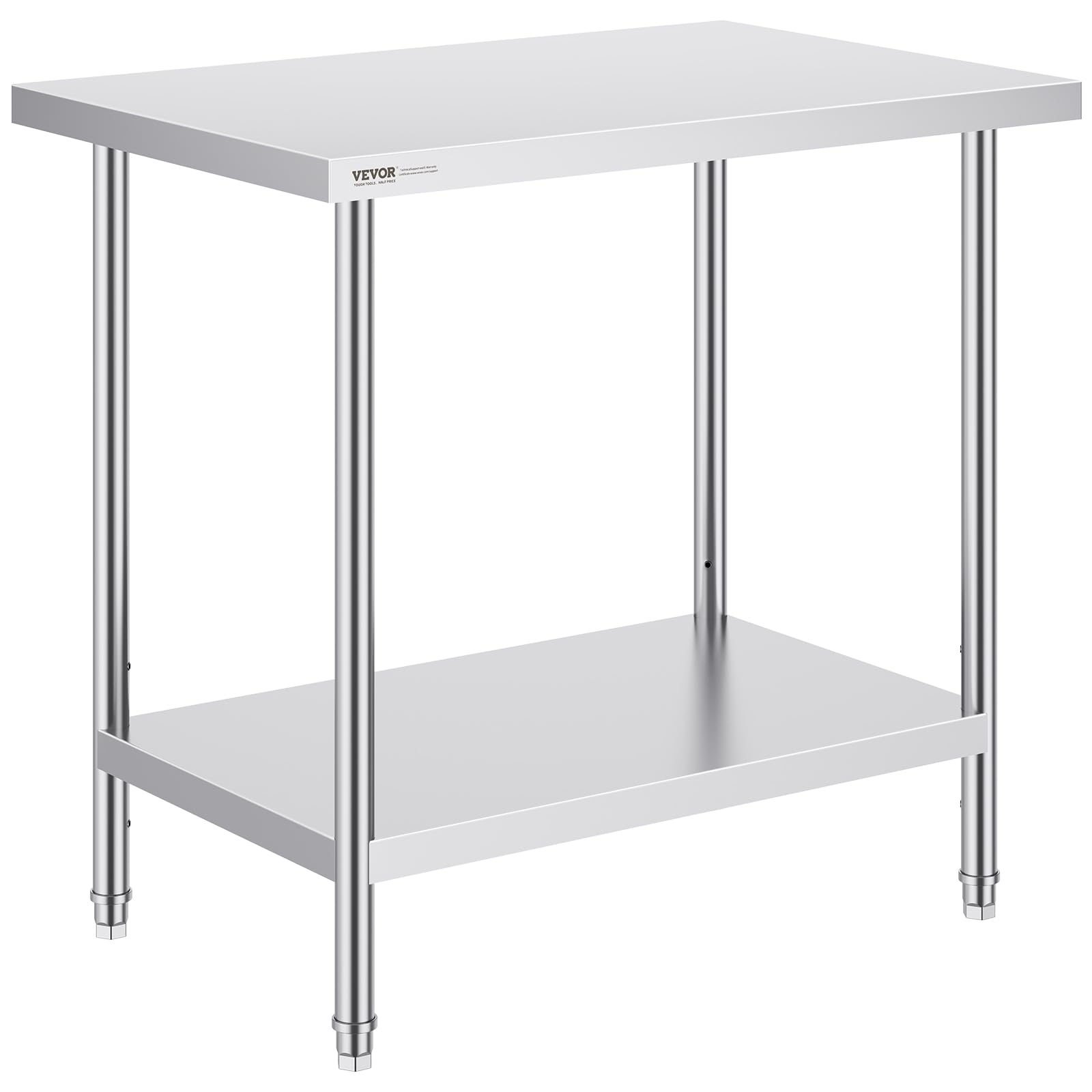 VEVORStainless Steel Prep Table, 24 x 36 x 34 Inch, Heavy Duty Metal Worktable with 3 Adjustable Height Levels, Commercial Workstation for Kitchen Garage Restaurant Backyard