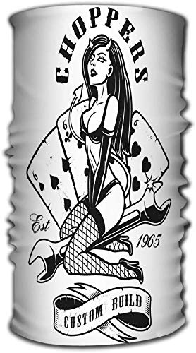 Headwear Outdr Magic Bandana Neck Gaiter Head Wrap Headband Scarf Face Mask Ultra Soft Elastic Handscarf rockabilly girl devil monochrome version rockabilly girl devil wrench design tatto style white