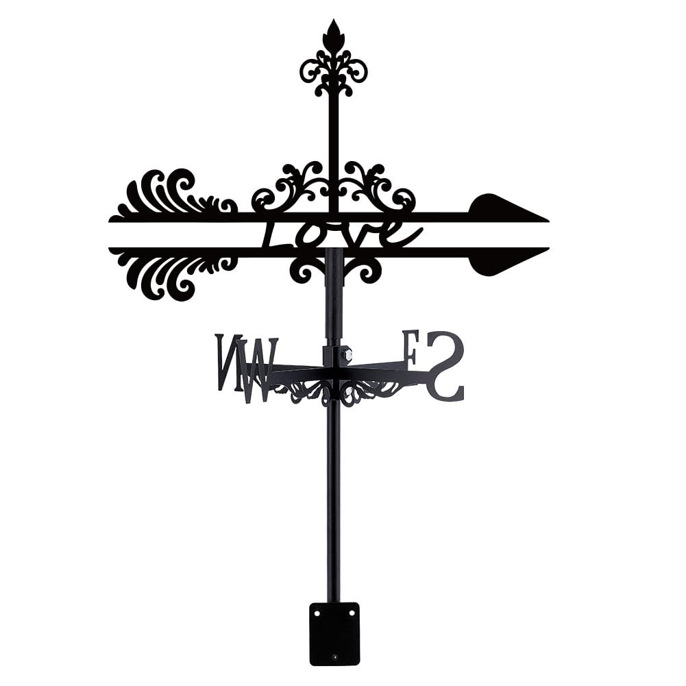 SUPERDANT Black Iron Arrow and Love Weather Vane Iron Weathervanes Wind Vane Roof Vane Wind Indicator Easy Install Gift Ready Suitable for Patio Homes and Garden Sheds