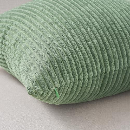 Image of Topfinel Light Green Decorative Throw Pillow Covers Green Series,Winter Fluffy Corduroy Striped Euro Pillows Shams for Couch Bed Bedroom,Western Modern Hunter Green Pillowcase 20x20 Inch Set of 4