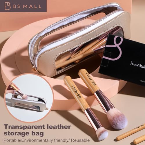 Image of BS-MALL 14 Pcs Makeup Brushes Set with 1 Pcs Makeup Sponge - Essential Foundation Powder Concealers, Eye Shadows, Blush Makeup Brushes with Travel Makeup Case (Bamboo)