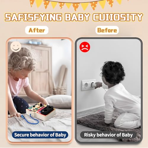 Image of Montessori Busy Board with Led Light, Wooden Sensory Board Travel Toys for 1 Year Old, Preschool Learning Activities Easter Gifts for Boys Girls