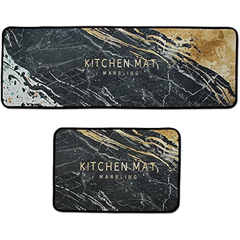 LEEBEI 2 PCS Kitchen Rugs and Mats Set Non-slip Polyester Absorbent Kitchen Mats,Anti-slip Floor Mats,Machine Washable Kitchen/ Bedroom/Indoor Area Rugs (120 × 40 cm + 60 × 40 cm, Rugs-08) Cover
