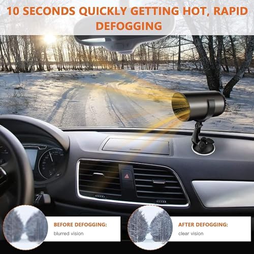 Car Heater, 12V 150W Portable Windshield Defogger and Defroster, 2 in1 Fast Car Heater Defroster, Plug in Automobile Windscreen Fan with Suction Holder (Black)