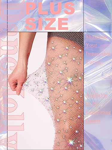 Image of DancMolly 10X Strong Ultra Sparkly Rhinestone Fishnet Stockings, Plus Size Sparkle Tights for Women Sexy Party Concert Outfit