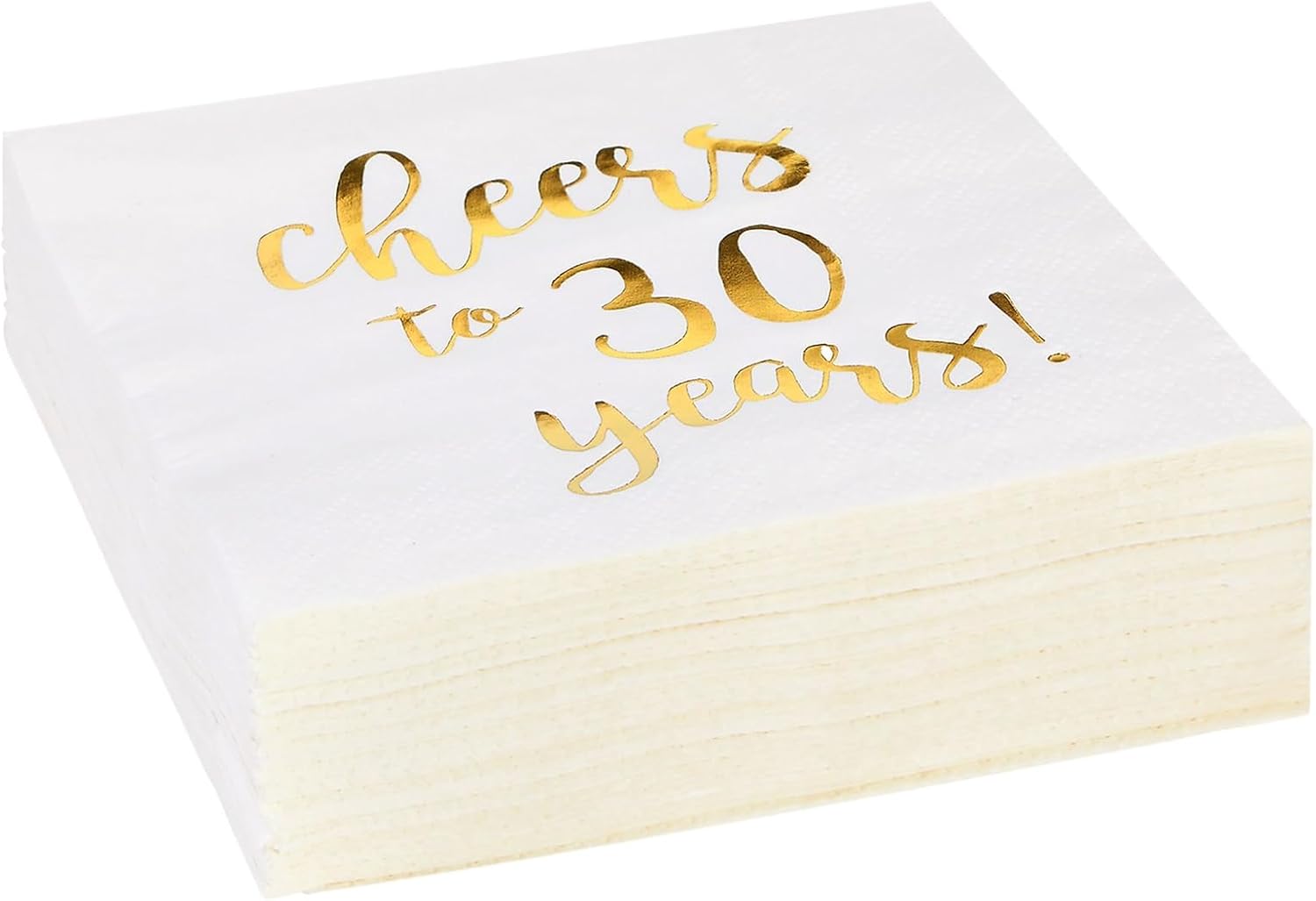 Juvale Cheers to 30 Years Cocktail Napkins - Gold Foil 30th Cocktail Napkins - for 30th Anniversary Party - 5 x 5 In, 3-Ply, Pack of 50, White