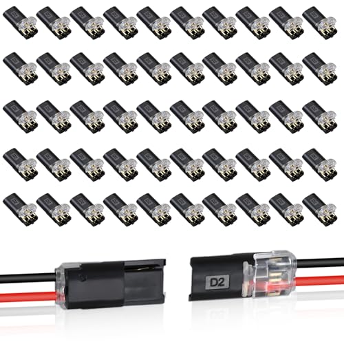 50Pcs Double Wire Plug in Connector,Quick Disconnect 2 Pin Led Connector No Wire Stripping...