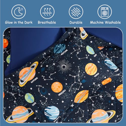 Glow in The Dark Kids Comforter Set Full Size for Boys Girls Teen, Space Bedding Set 1 Comforter, 1 Decor Pillow, 2 Pillow Shams