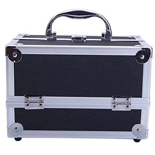 Actume Aluminum Makeup Train Case Jewelry Box Cosmetic Organizer with Mirror 9"x6"x6" Black