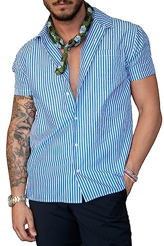 Chemise demi-manches rayées bleu Illogico anti-transpiration en coton