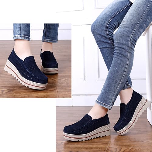 Image of YING LAN Women Slip On Loafers Comfort Suede Moccasins Wide Low Top Shoes
