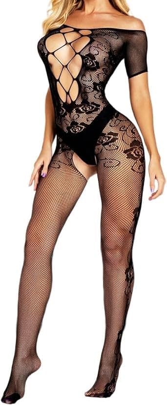 Women's One Piece Fishnet Lingerie Bodysuit Mesh Bodystocking Sexy Tights Nightwear Jumpsuit Underwear