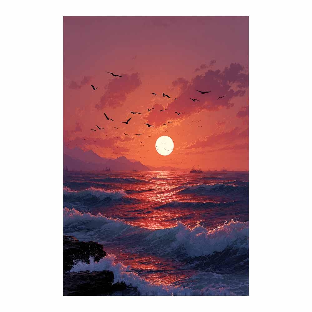 HOQIU Landscape wall art Sunset Ocean Seagulls canvas art, art print, house decor, bedroom wall decor above bed, prints for living room.(Multicolor)-80x120cm Unframed