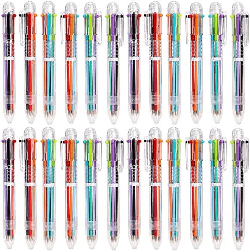 24 Pack Multicolor Pens,0.5mm 6-in-1 Multicolor Ballpoint Pen,6-in-1 Retractable Ballpoint Pen,6 Colors Transparent Barrel Ballpoint Pens for Office School Supplies,Pen Gifts for Students Children