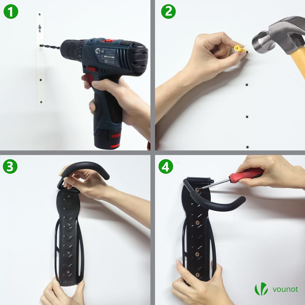 VOUNOT® Lot de 4 Support de Vélo Mural Crochet de Mur pour Cintre de Vélo Idéal pour Garage Maison Décoration Support Mural de Rangement Robuste en Forme L Noir