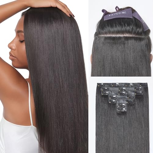 LUVME 0.59mm Zero Trace Invisible Clip in Hair Extensions Yaki Straight 7 Pcs 100g 16 Inch 100% Real Human Hair Clip Ins Easy Clip On Set for Layered Looks and Comfortable Everyday Volume