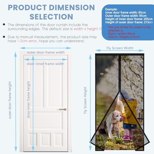 MAGICDOOR Magnet Fliegengitter Tür Glasfaser 150x210cm, Mittlere Öffnung Magnetvorhang Insektenschutz Feinmaschig Ohne Bohren Fliegenvorhang Terrassentür für Wohnzimmer Schlafzimmer Balkon-Schwarz