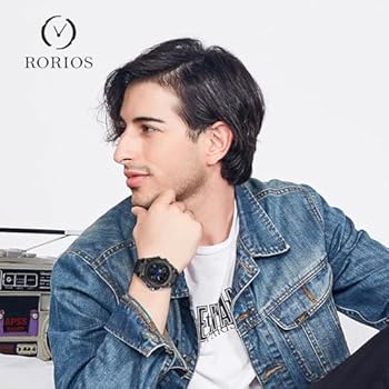 RORIOS Militair sporthorloge voor heren en jongeren, digitaal kwartshorloge met siliconen armband, elektronisch met alarmtimer, zwart (B), Riemen