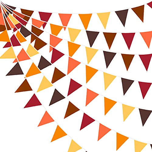 32Ft Fall Banner Decorations Triangle Flag Fabric Pennant Garland Bunting for Happy Fall Decor Thanksgiving Day Harvest Autumn Wedding Birthday Party Home Outdoor Garden Hanging Decoration (36Pcs)