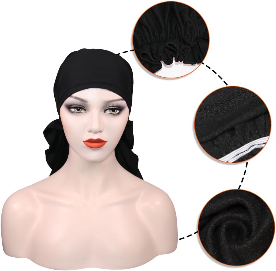 3 Packed Women's Pre Tied Head Scarves Slip On Chemo Beanies Hair Cover Headwrap Caps - Image 5