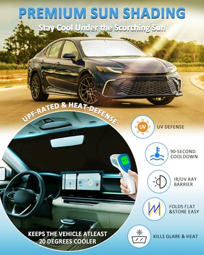 Image of Windshield Sun Shade for 2018-2023 2024 Toyota Camry Sunshade Sun Visor | Custom Fit Camry LE XLE Hybrid SE XSE Sedan Accessories Foldable Protector Block UV Rays Keep Your Car Cooling