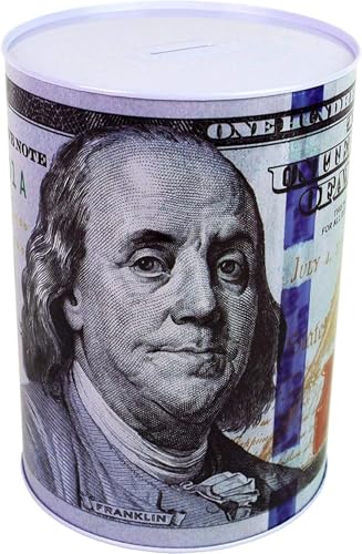 Dollar Bill Piggy Bank Coin Saving Money Currency Benjamin Franklin Tin Can Banknote Jar (Small)