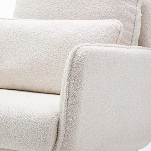 Merax Modern Comfy Teddy Accent Chair With Lumbar Pillow Upholstered Armchair For Living Room Bedroom Office, 1 Pack, Cream White #TOP5