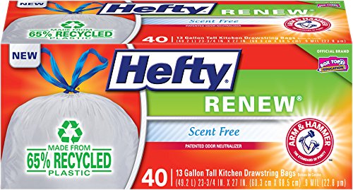 Hefty Renew Recycled Plastic Tall Kitchen Drawstring Trash Bags (13 Gallon, 40 Count)