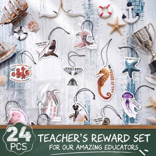 Image of Siifert 12 Pcs Ocean Theme Teacher Gifts Bulk Funny Air Freshener Car Scented Sea Animal Thank You Hanging Decor Inspirational Team Thank You Gift for Nurse Employee Coworkers Staffs