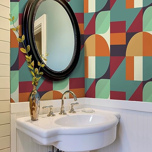 VaryPaper Peel and Stick Colorful Geometric Wallpaper 44.5cmx200cm Boho Contact Paper Patterned Sticky Back Plastic Vinyl Wrap for Funiture Art Decor Wallpaper for Living Room Bathroom Cabinet - Image 4