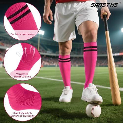 SANSTHS 2 Baseball Socks and 1 Belt Combo for Boys Girls, Breathable Softball Socks and Elastic Belt for Youth Adult3