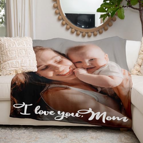 Image of inkArts Custom Blanket with Photo, Personalized Blanket, Customized Photo Blankets, Customizable Picture Blankets, Personalized Mom Blanket Gifts for Mom Baby Kid Family