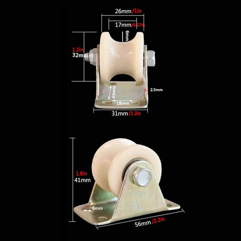 2 Stück Nylon-Schienenrad mit V-Nut, Schiebetür-Rollenrolle, Hochleistungs-Starrrolle, Doppellager, Zubehör für Drahtseil-Führungsräder, für Schienenschiebetüren und mechanische Wagen (U-Typ
