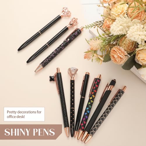 Image of Janmini 9 Pcs Metal Ballpoint Pen with Rhinestone Glitter Pen for Diary Black Ink Cute Cute Things Novelty Gifts for Women Girls Birthday Home Office