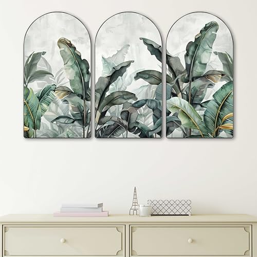 Livin'luxe Tropical Leaf Wall Painting | Set of 3 MDF Panel Botanical Wall Art | Green Banana Leaf Modern Decorative Painting for Living Room, Bedroom, Hallway & Office (20 x 30 Inch) RPNS-22