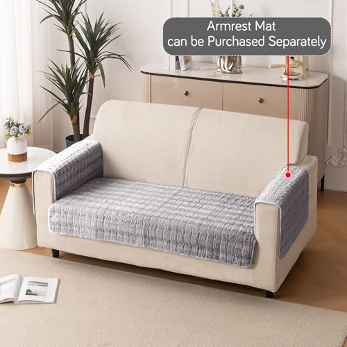 Image of HOKIPO 'Plush Haven' Premium Anti-Slip Sofa Cover Mat for 2 Seater Sofa | Soft Fluffy Plush Fabric, Light Grey (AR-5033-LGRY*1)