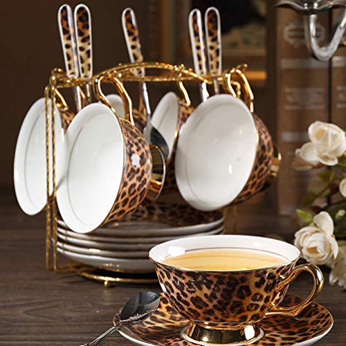 SXLCKJ Europa Classic Leopard Print Bone China Tazas de café y platillos Juego de Platos para Tazas de café GOL Pintado… - Imagen 3