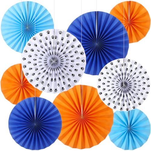 Image of Outus 9 Pcs Western Party Hanging Paper Fans Birthday,Blue Orange